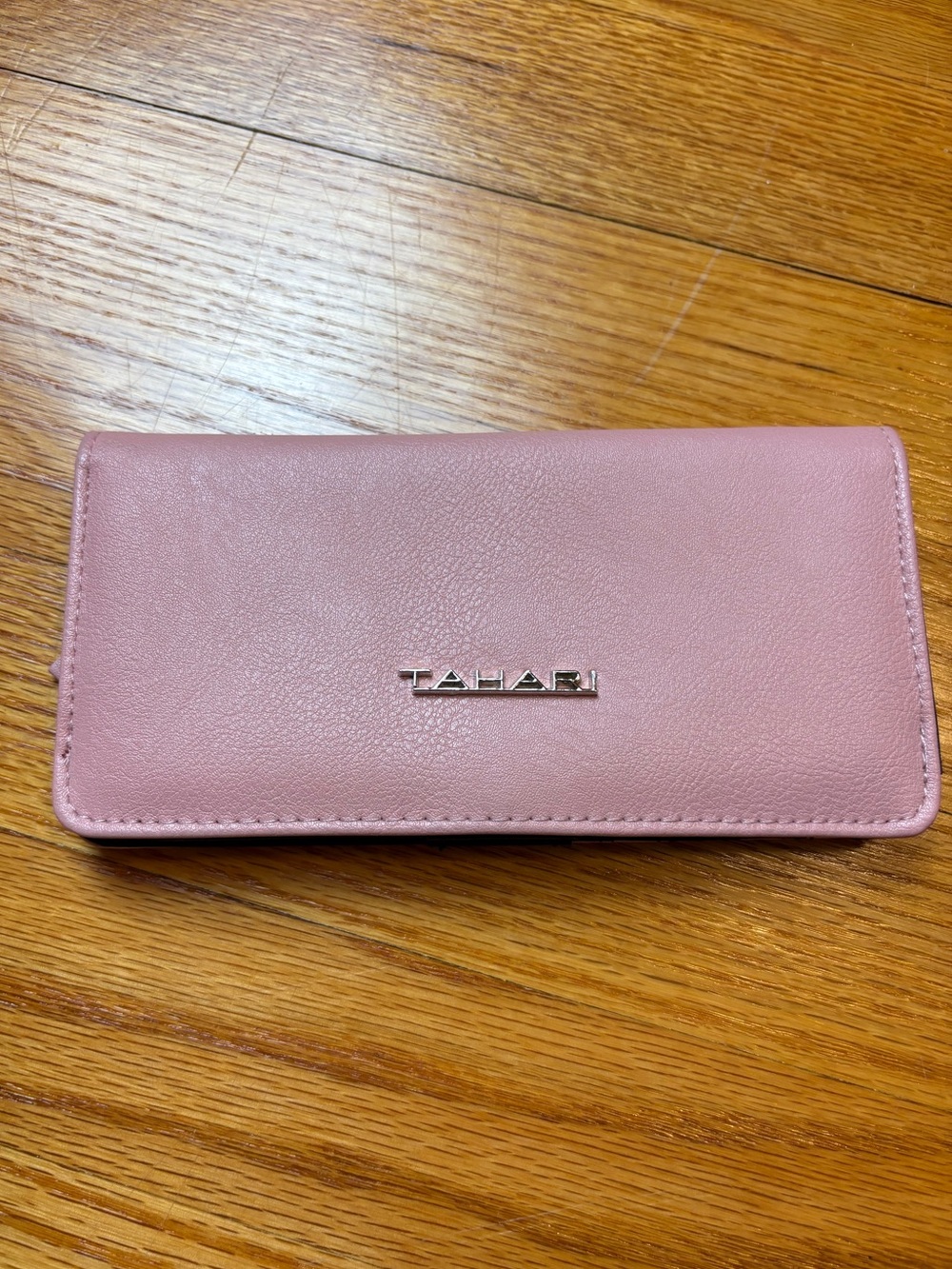 Tahari Blush Pink Fold-Over Wallet with Silver Logo